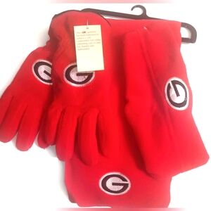 MEN'S RED GEORGIA BULLDOGS,NCAA, 3 PIECE SCARF SET: SCARF, GLOVES & CAP.L…